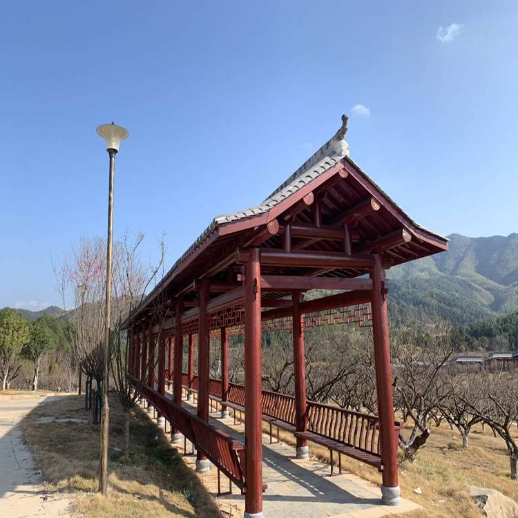 清秀防腐木长廊仿古长廊凉亭学校文化走廊厂家定做销售