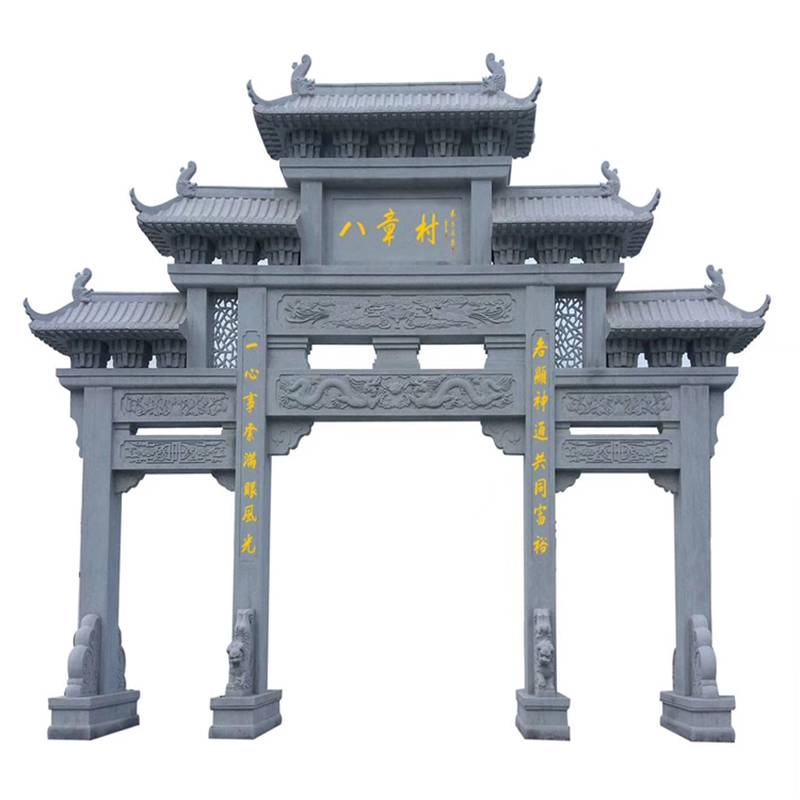 大理石青石石牌坊_中式单门芝麻灰石门楼_石头大门石牌楼