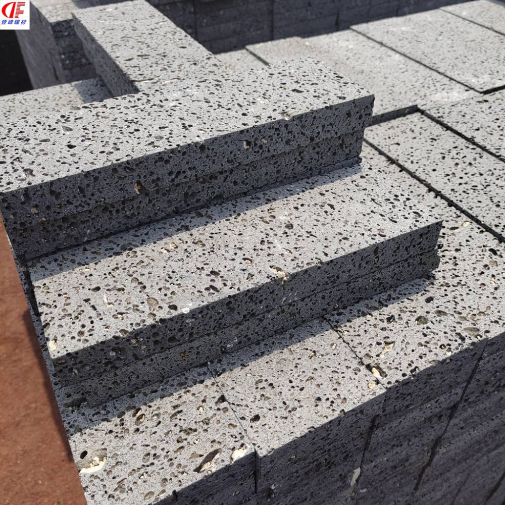 灰色火山石板材墙面装饰广场铺地中孔微孔规格可定制