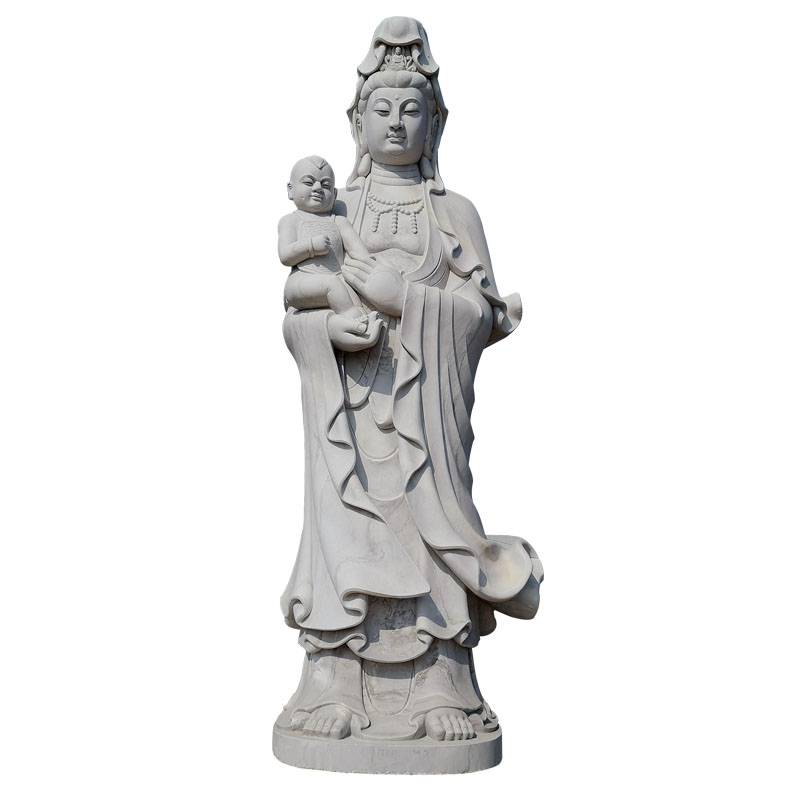 石雕观音汉白玉寺庙供奉保平安观世音菩萨大理石南海送子观音雕塑摆件
