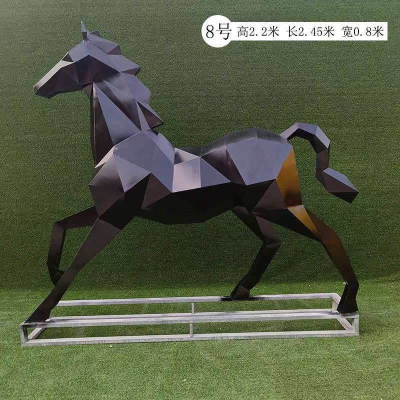 不锈钢几何马雕塑彩绘抽象切面马动物商场景观装饰摆件