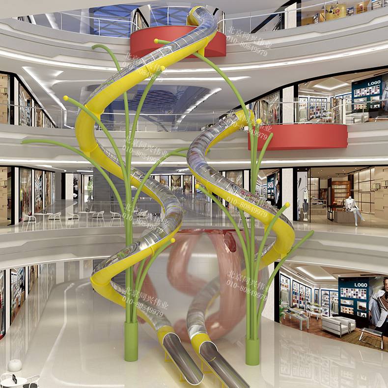 商场逃生消防滑梯室内半透明发光滑梯不锈钢旋转滑梯儿童乐园设备