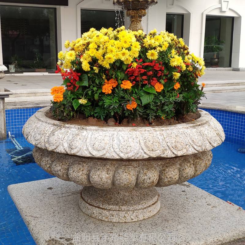 黄锈石花盆园林砂岩欧式花钵小区摆件