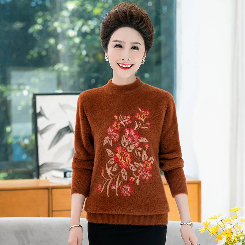 儿童服装批发网宽松保暖毛衣上衣妈妈时尚洋气中老年妈妈女一手货源***