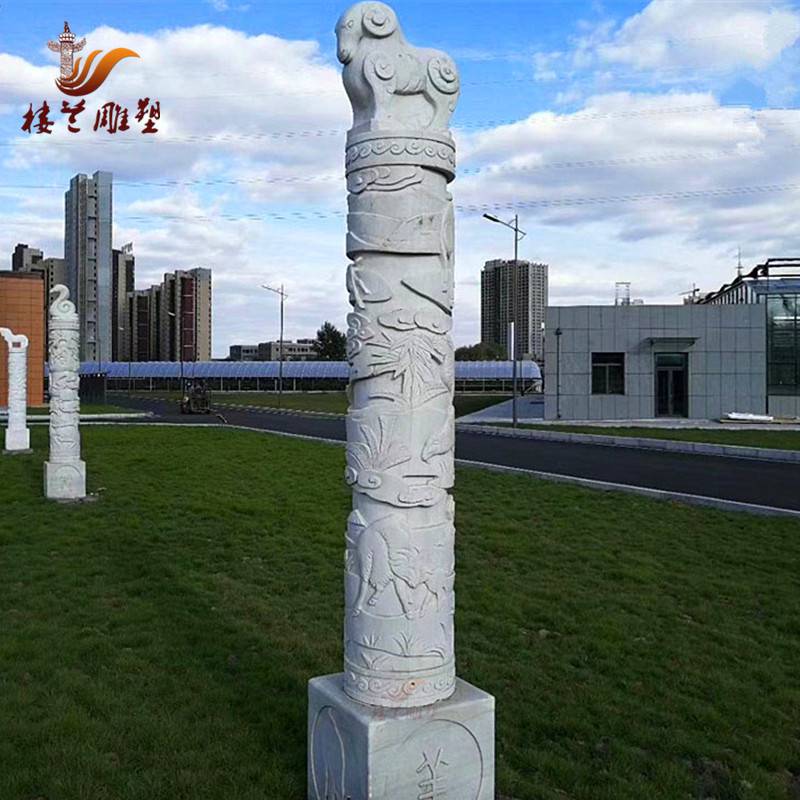 芝麻白石雕龙柱 广场华表柱款式多展开工艺手工雕刻适用场所各种场所