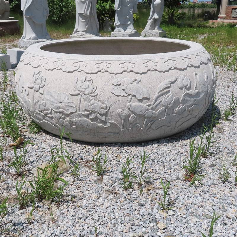 供应赣州大量石雕莲花缸复古别墅庭院摆件花岗岩荷花水缸石头水缸50