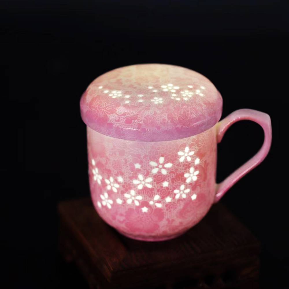 陶瓷玲珑杯繁花瓷都手工粉彩扒花工艺小巧送女朋友杯子图片