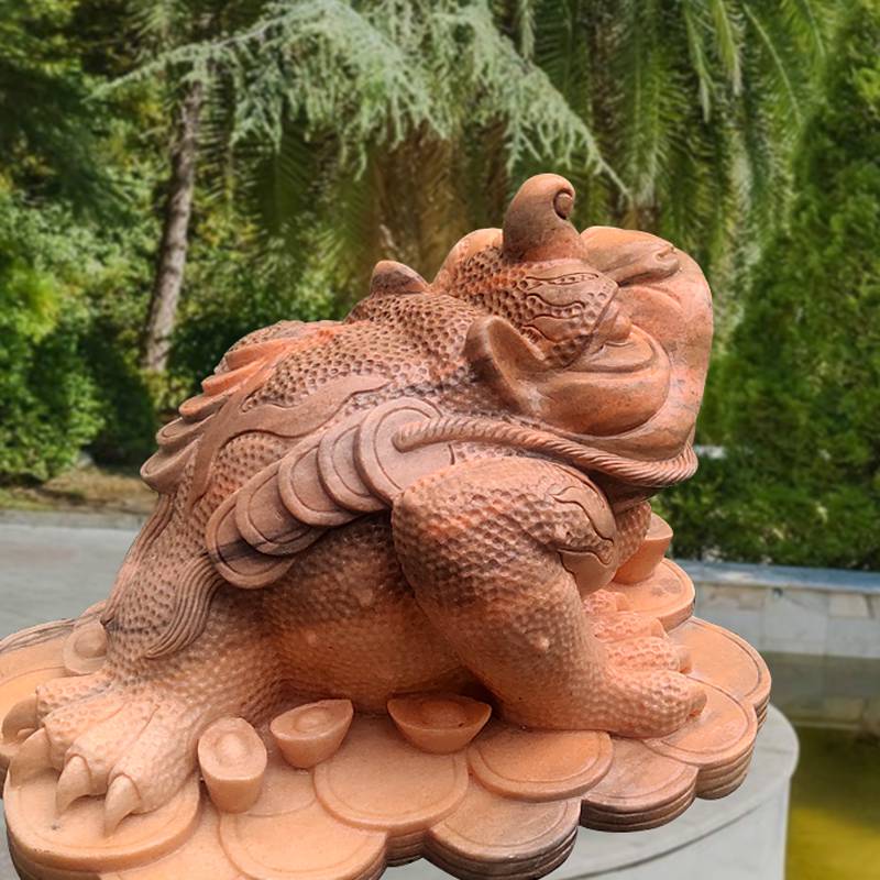 石雕金蟾晚霞红招财吐水三足金蟾水池景观装饰蟾蜍动物雕塑喷泉