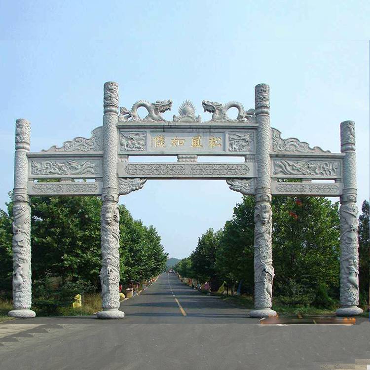 三门简易无楼石牌坊定做石牌坊设计加工青石牌坊安装