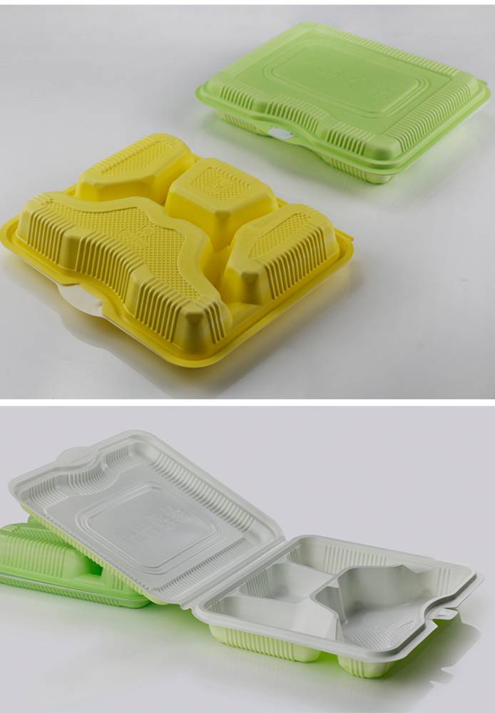 批发一次性连体餐盒外卖四格打包盒塑料黄白绿白分格便当快餐盒