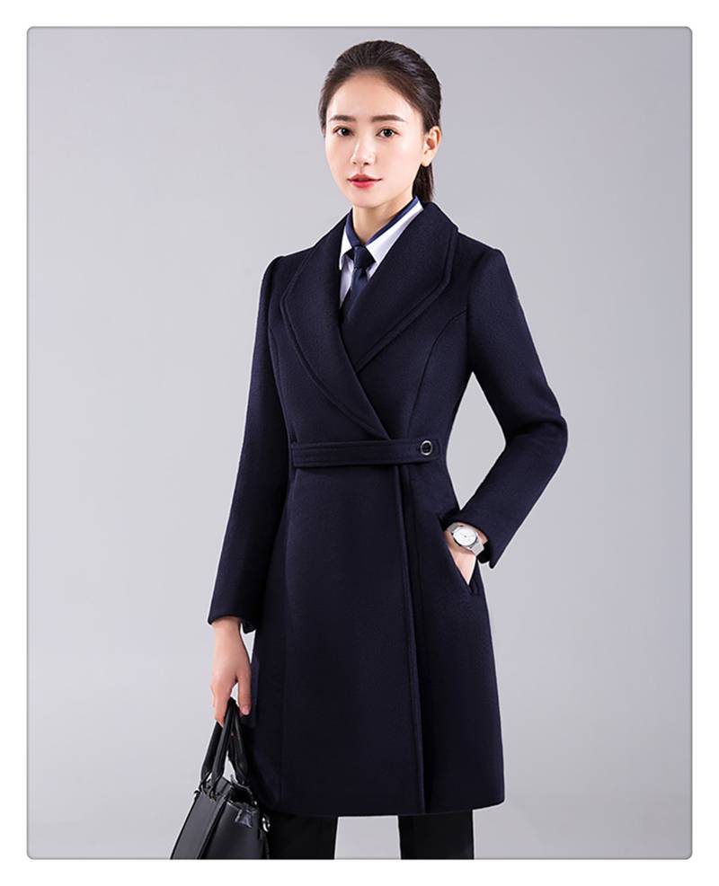 订做空姐长款毛呢大衣春秋黑色加厚前台迎宾韩版外套工装工作服