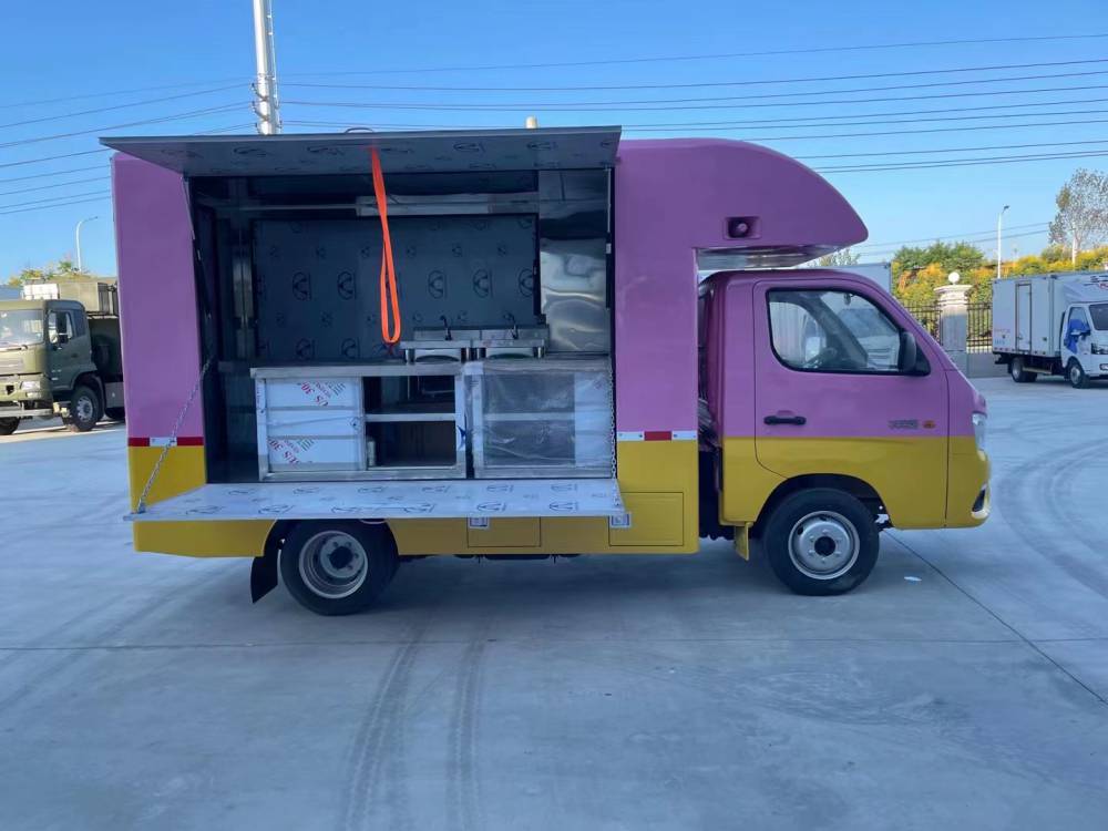 国六咖啡车三面上翻展开门多功能流动快餐车瑞力