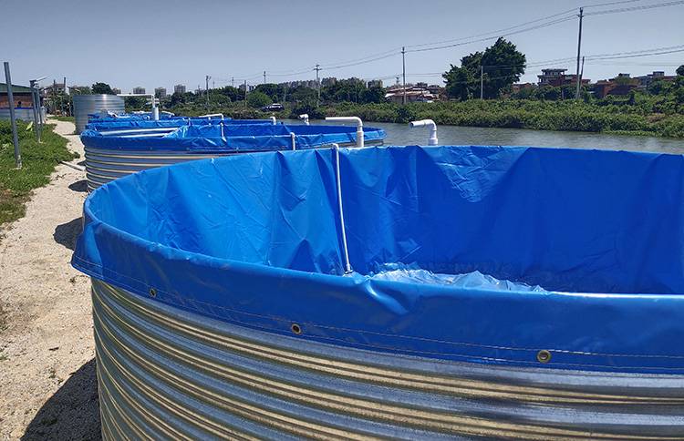 高密度养殖帆布鱼池户外圆形加厚刀刮布水池镀锌板支架配套图片