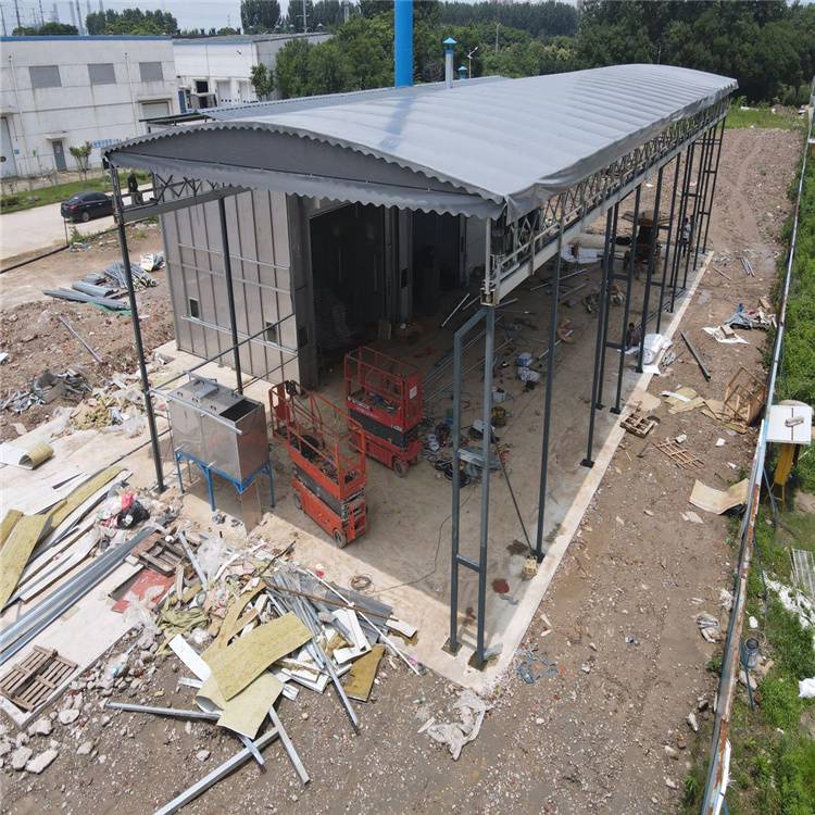 河北沧州 电动伸缩雨棚图片 厂房之间可伸缩遮阳棚 上门安装