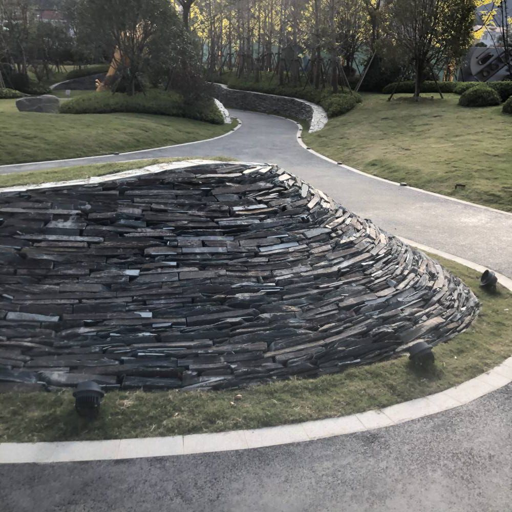 天然板岩文化石青石板乱条垒墙石庭院花园花池壁炉不规则乱边条