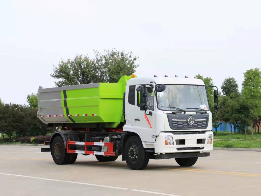 东风天锦大型勾臂垃圾车配16方加厚建筑垃圾箱垃圾中转运输车