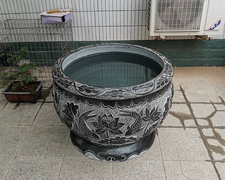 中式花岗岩石材鱼缸种植池摆放造景荷花水缸直径1米深