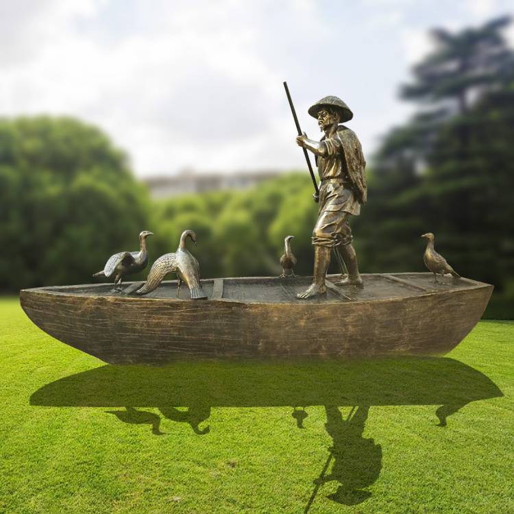 玻璃钢渔船雕塑渔夫捕鱼系列渔民垂钓模型广场景观文化广场摆件