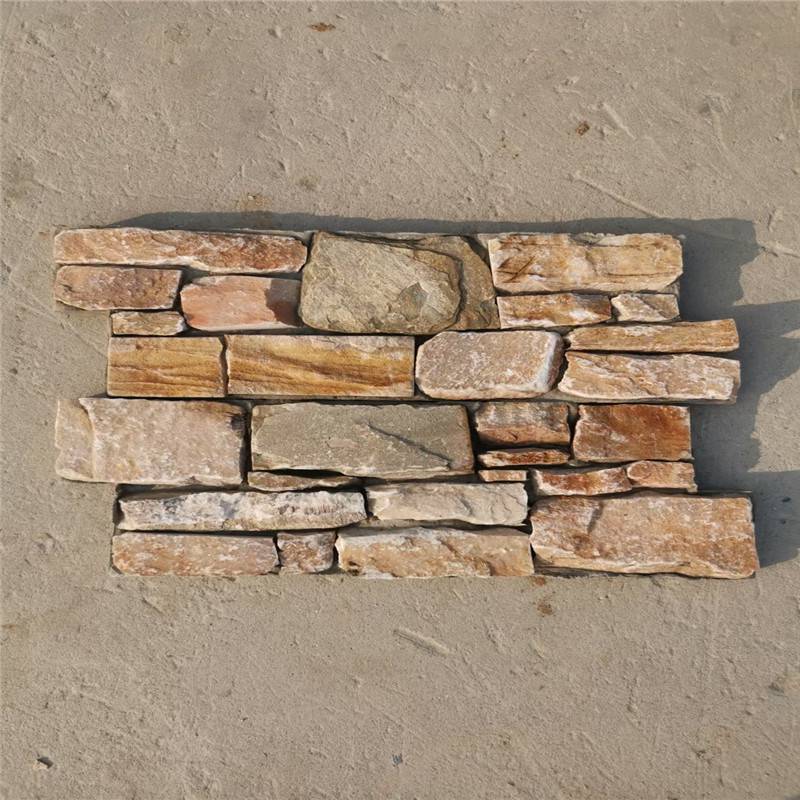 锈色虎皮石碎拼黄色片石碎拼石黄木纹碎拼板岩石材