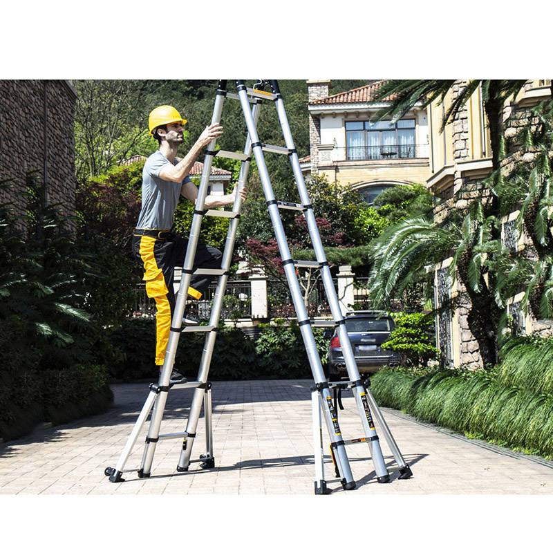 高空作业伸缩梯多功能加厚人字梯折叠梯铝合金二节三节消防云梯 派源