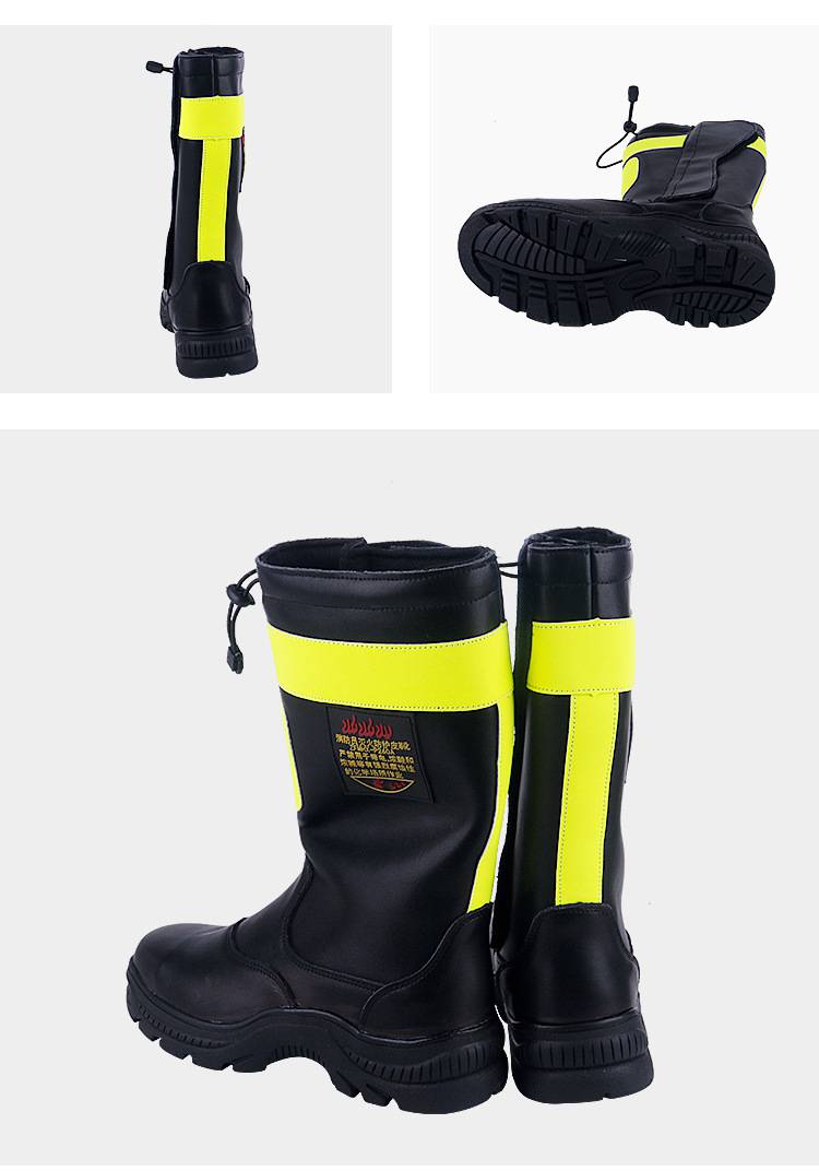 高帮皮质灭火靴消防比武训练靴防火防砸抢险靴火场扑火救援靴