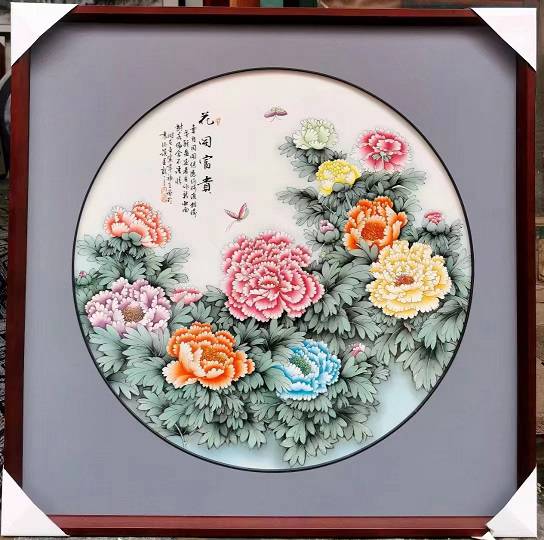 中式礼品手绘瓷板画名手手绘正方形陶瓷墙面画定制图案