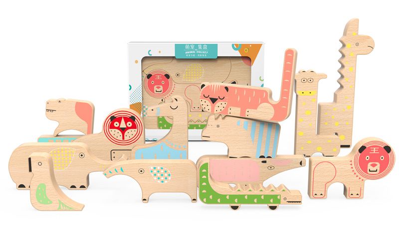 原创木制积木玩具儿童圣诞礼物萌宠动物拼图益智早教拼板