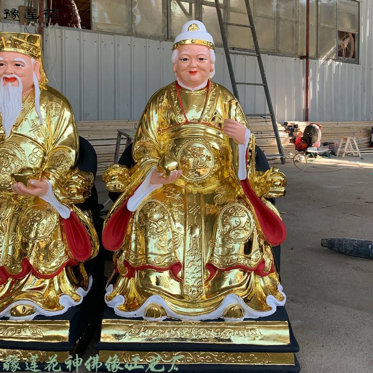道教神像彩绘贴金 土地公土地婆神像山神菩萨神像公羊传土地之主土地公土地婆神像 邓州市莲花神佛像工艺厂