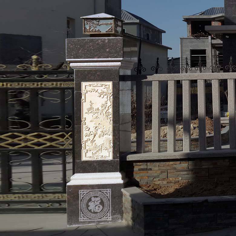 石雕门柱黄金麻欧式铁艺门口石柱子大理石分体实心门柱门墩雕塑摆件