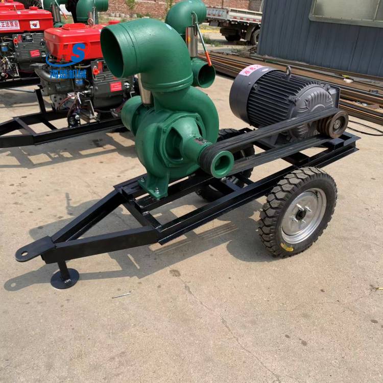 电机皮带连接抽水泵移动四轮高扬泵12寸抽污水泵