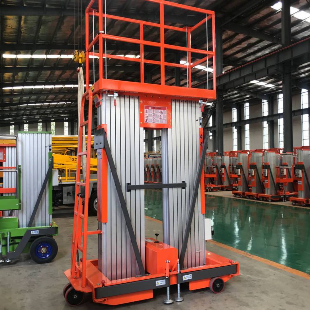 荆门航天牌铝合金升降机生产商单柱8米铝合金升降机高空平台电瓶辅助