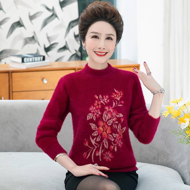 广州沙河服装批发宽松保暖毛衣上衣妈妈时尚洋气中老年妈妈女可以***的衣服