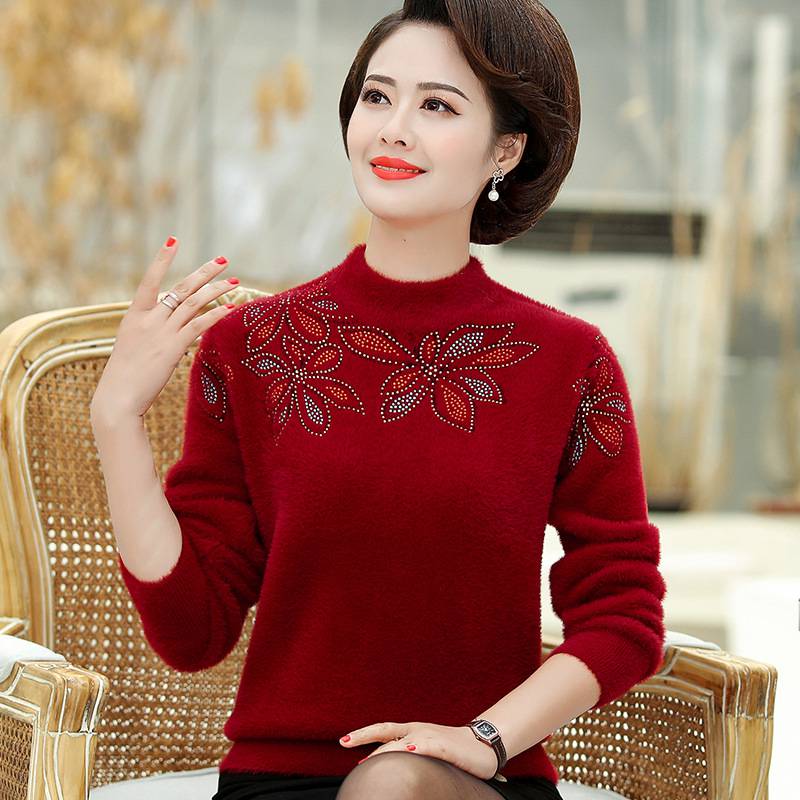 儿童服装批发网宽松保暖毛衣上衣妈妈时尚洋气中老年妈妈女一手货源***