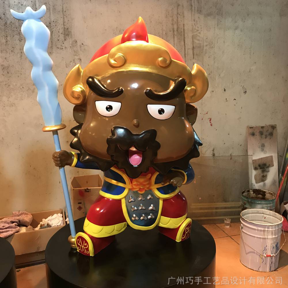 张飞雕塑卡通动漫造型彩绘玻璃钢人物小品摆设