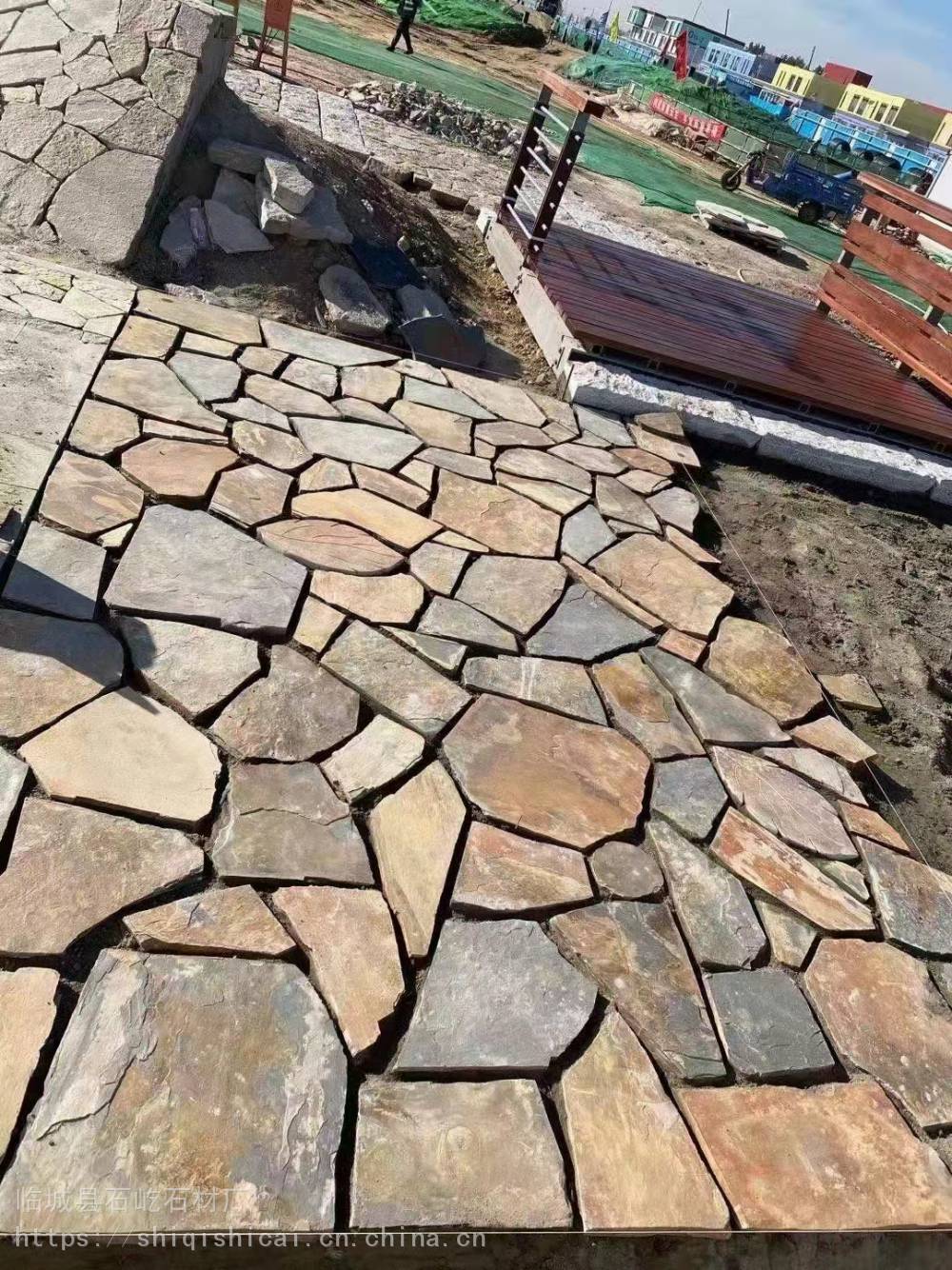 老建筑古建园林米黄色自然面平毛石石材石屹碎片石