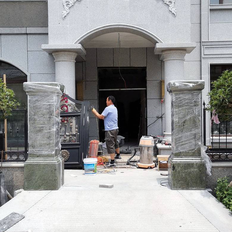 石雕门柱黄金麻欧式铁艺门口石柱子大理石分体实心门柱门墩雕塑摆件