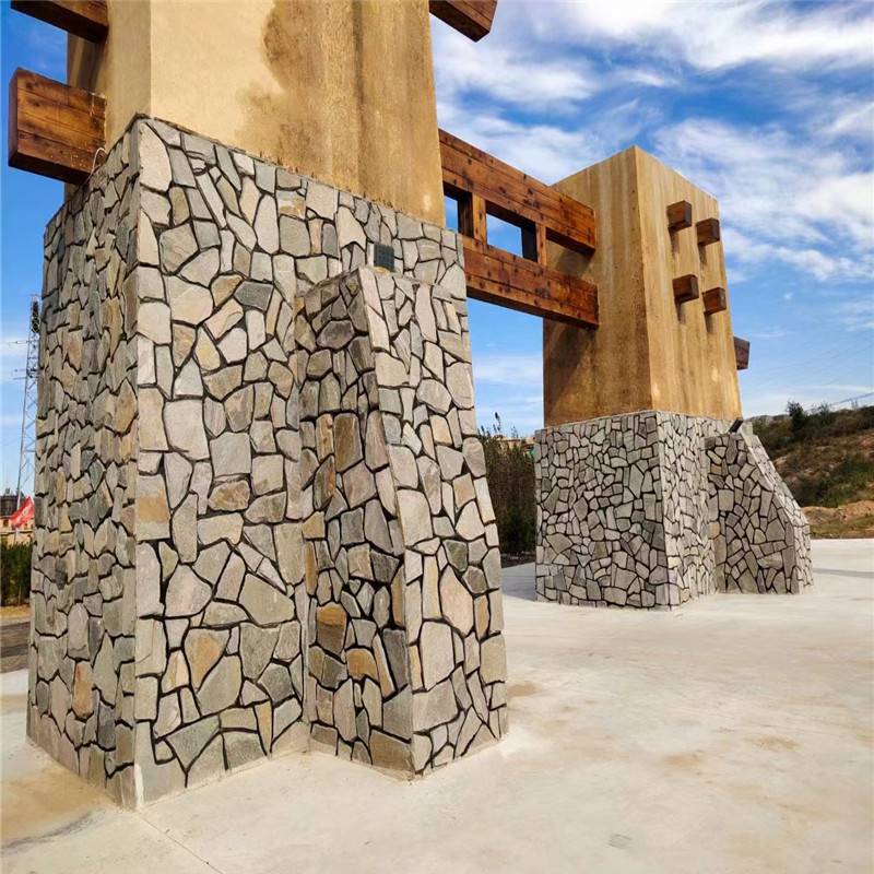 农家院格调虎皮石围墙砌筑虎皮石乱石墙虎皮黄垒墙石