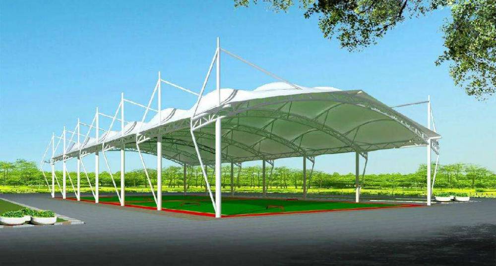 膜结构看台绍兴诸暨体育场遮阳棚拉杆型防雨棚