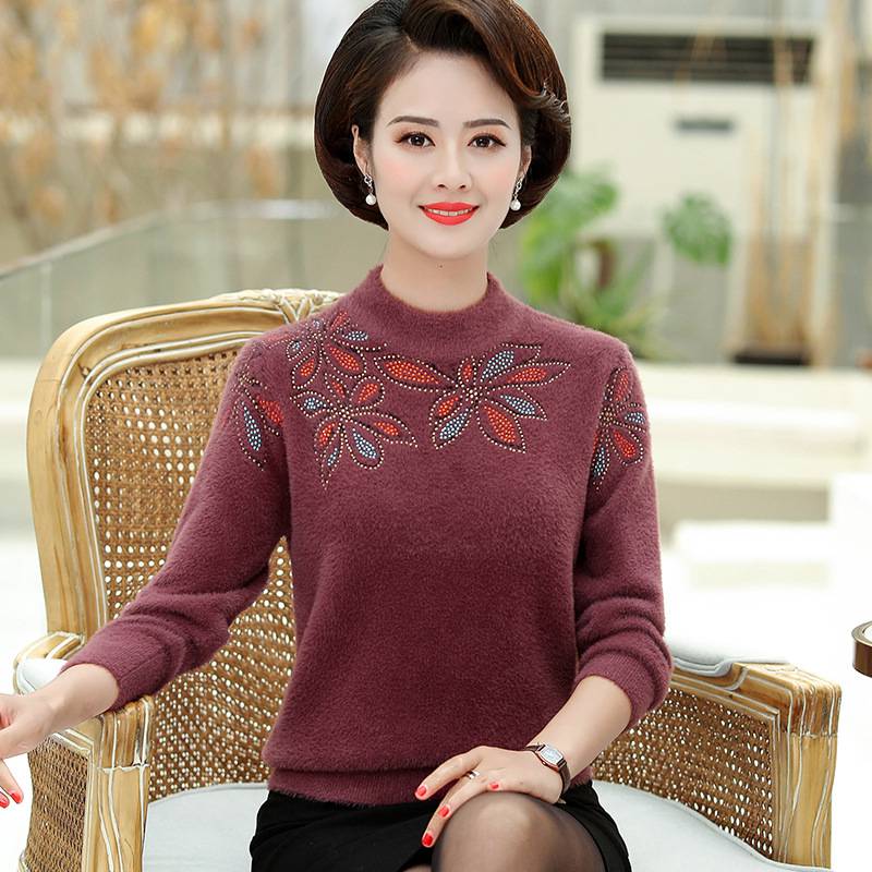广州沙河服装批发宽松保暖毛衣上衣妈妈时尚洋气中老年妈妈女可以***的衣服