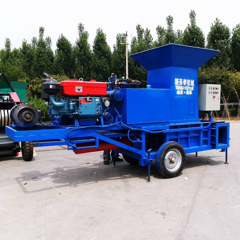 大型三缸套袋打包机全自动秸秆压块机生产厂家筛土机配套干草压块机