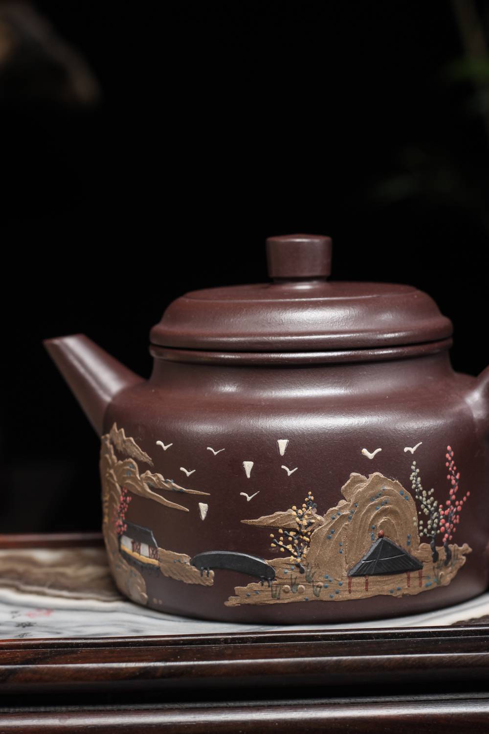 宜兴凤庭紫砂壶纯全手工茶壶紫泥泥绘山水德钟大容量支持定制
