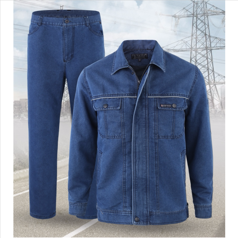 车间用无褶牛仔布工作服_伟红服饰红色工作服***