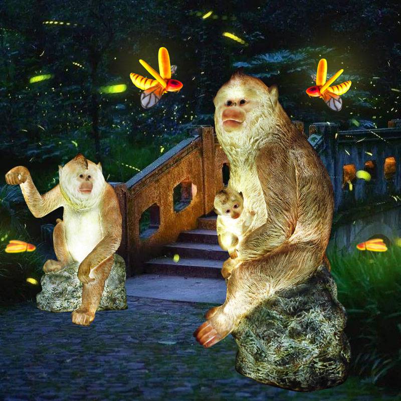 仿真猴子摆件led发光猩猩雕塑玻璃钢萤光虫花园动物园假山装饰品