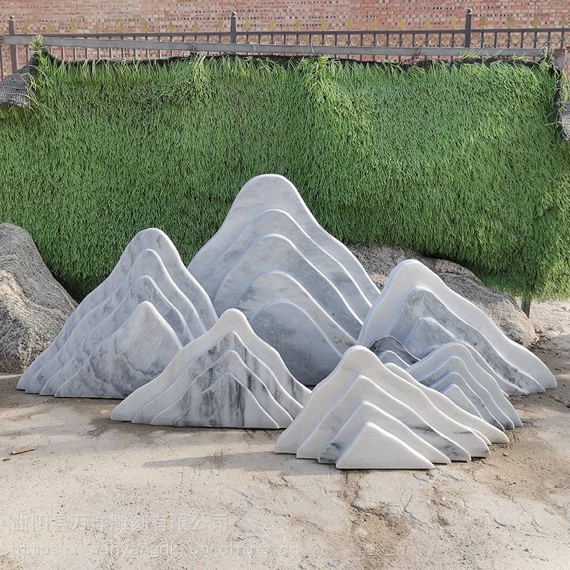 汉白玉云雾切片新中式组合景观石楼梯间庭院室内外枯山水摆件