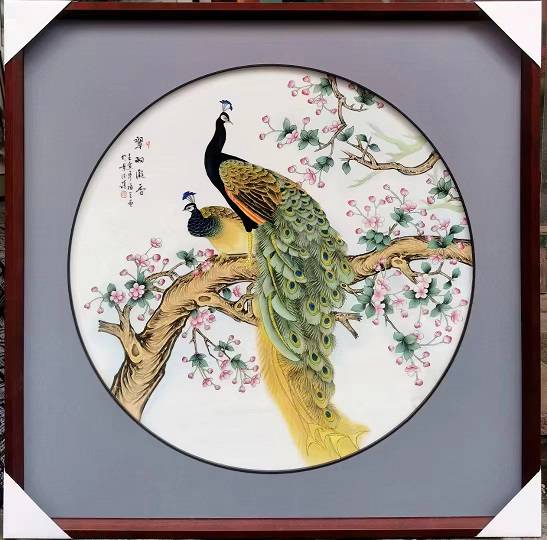 中式礼品手绘瓷板画名手手绘正方形陶瓷墙面画定制图案