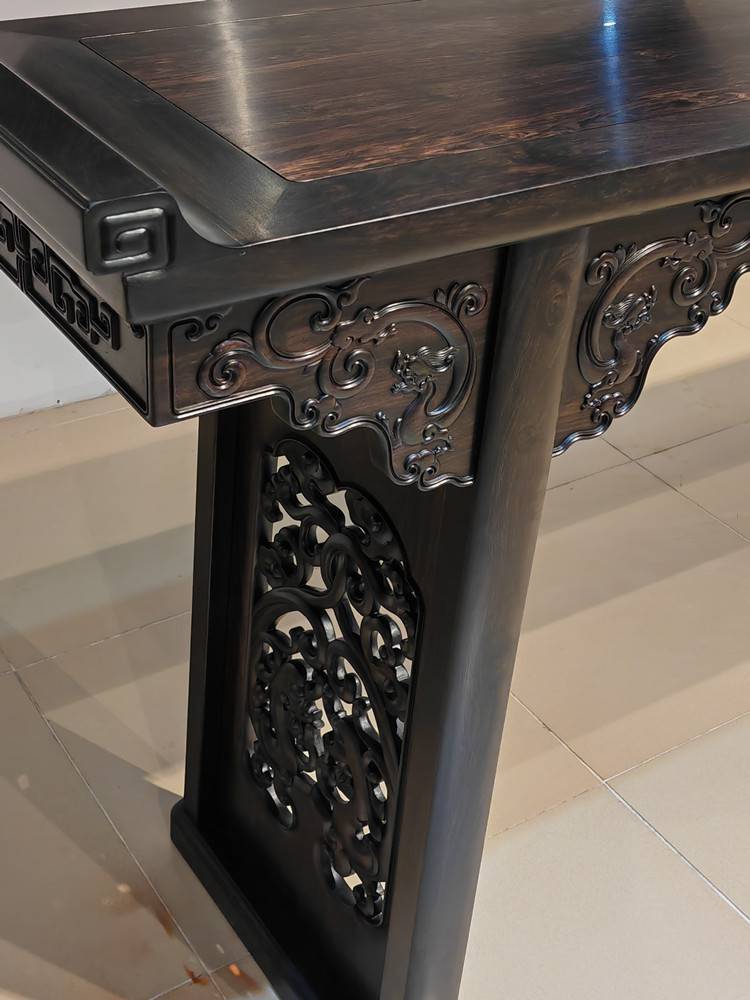 c320 技工名品 中国 美品 紫檀 造 花台 平卓 唐草 透彫 横51.3cm