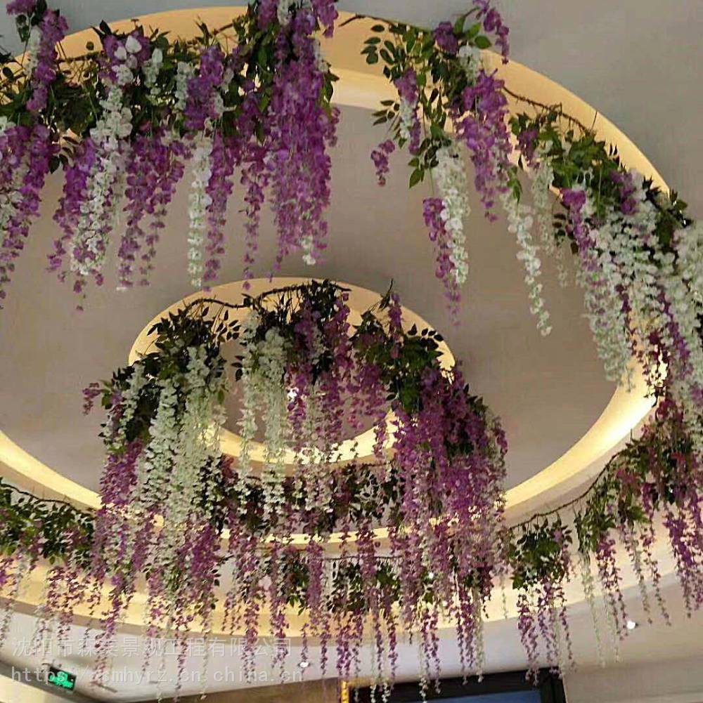 沈阳花艺软装假紫藤花场景说说仿真花藤紫薇紫藤森美假花批发