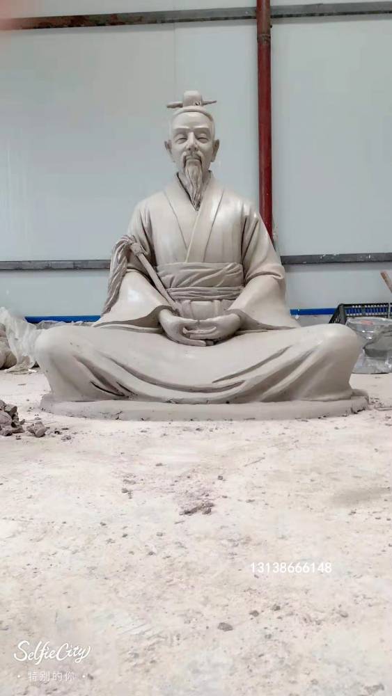 古代道士打坐造型铸铜雕像真人神仙道人羽衣紫阳黄冠先生希夷道长玻璃