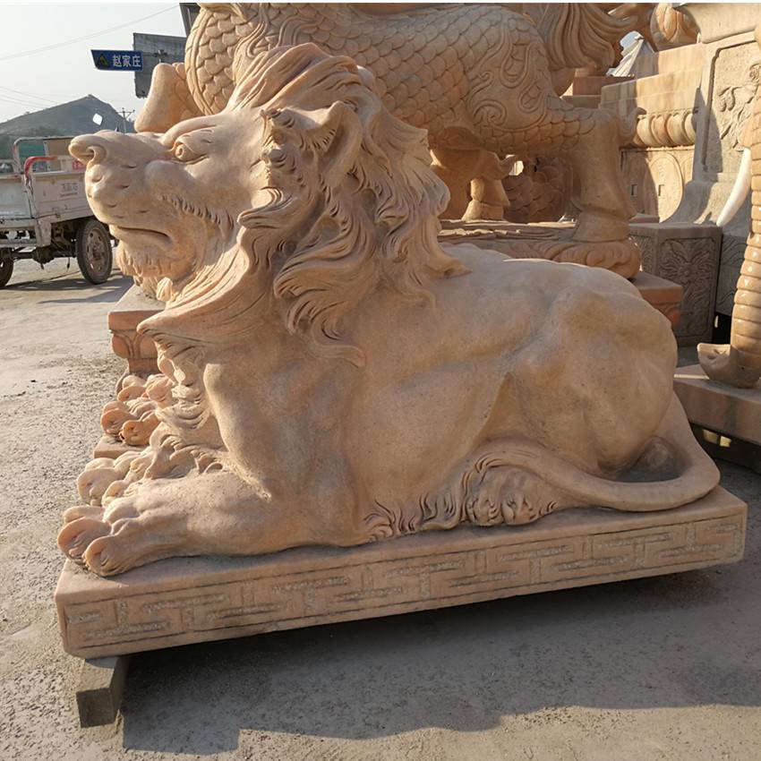 黄睡狮大理石仿真欧狮石狮子花岗岩石狮子一对