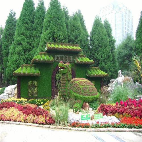 四川眉山菊花展造型绿雕成都绿雕厂雕塑小品定制